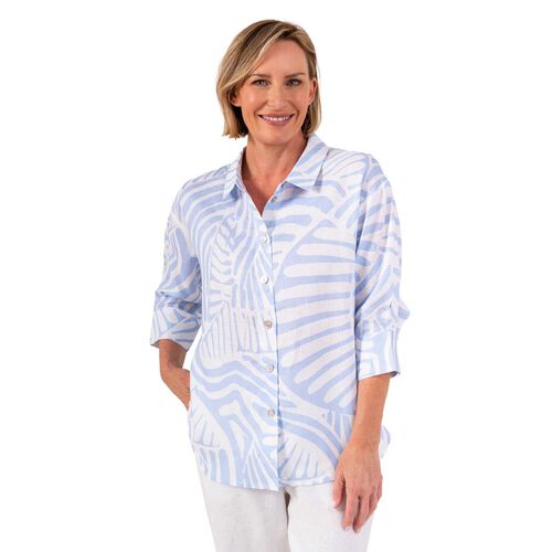 See Saw 100% Linen 3/4 Sl Shirt
